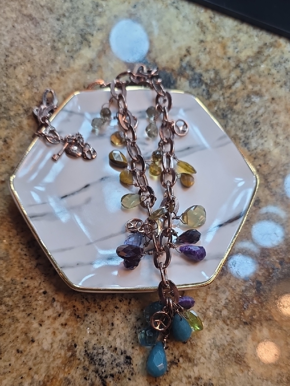 Fossil Rose Gold Multicolor Bead Drop Necklace